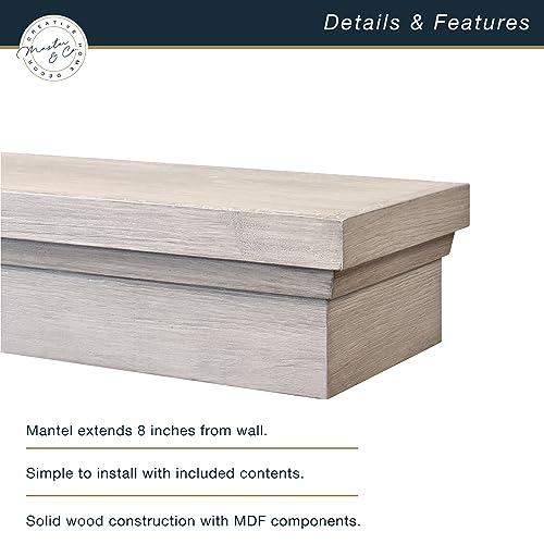 Image of MCS 72-Inch Mantel, Master & Co Gray Woodgrain Finish Solid Wood Floating Fireplace Mantel, Long Floating Shelf for Livingroom with Wood Cleat Hanging System, Photo and Home Decor Display Shelf