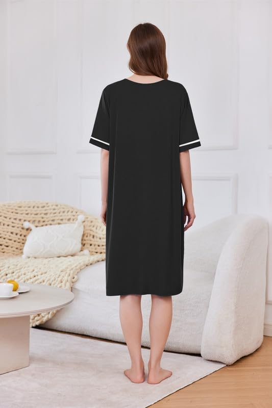 Ekouaer Women Zipper Robe Short Sleeve Duster Housecoat Short Bathrobes Zip Front Nightgown with Pockets S-3XL - Image 4