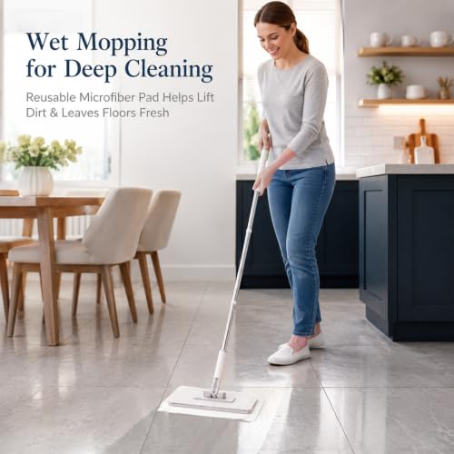 Mop With Pressure Clamp System 123cm Mop With Pressure Clamping System Mini Mops no Need to Wash 20 dry Sweeping Cloths for Cleaning Various Surfaces, Including Floors, Walls and Ceilings - Image 4