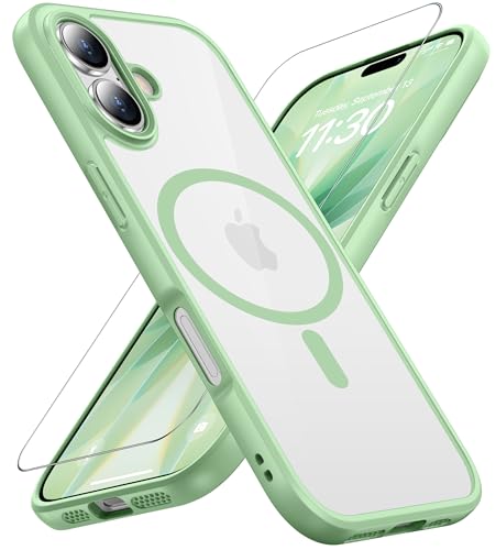 gogorelax for iPhone 17 用 ケース グリーン Magsafe対応 ガラスフィルム付き アイフォン17用 アイホン17カバー マグネット搭載 滑り止め 指紋防止 米軍MIL規格 ワイヤレス充電 耐衝撃 磁力強化 黄変防止 ストラップホ