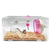 kathson Dwarf Hamster Cage Transparent Hamsters Cages and Habitats Small Animal Gerbils Acrylic Cage Cute Mini Pet Habitat with Accessories Exercise Wheel Water Bottle Food Bowl for Little Hamsters