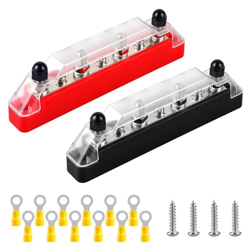 Bloque de distribución de corriente, barra colectora 150 A, con tapa, terminales de batería, bloque de distribución con pernos de conexión y tornillos de conexión, barra colectora para automotores,