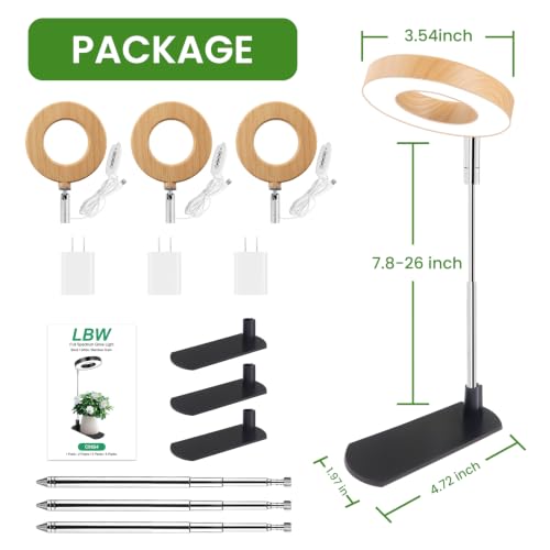 Image of LBW Grow Light for Indoor Plant, Full Spectrum Plant Light with Base, Height Adjustable Grow Lamp with Auto Timer 6 /8 /12 /16H, 3 Color,5 Dimmable Brightness, for Small Plants, Faux Bamboo Grain,3 Packs