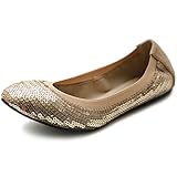 Ollio Women's Shoes Ballet Spangle Comfort Flat ZM1057 (11 B(M) US, Beige)