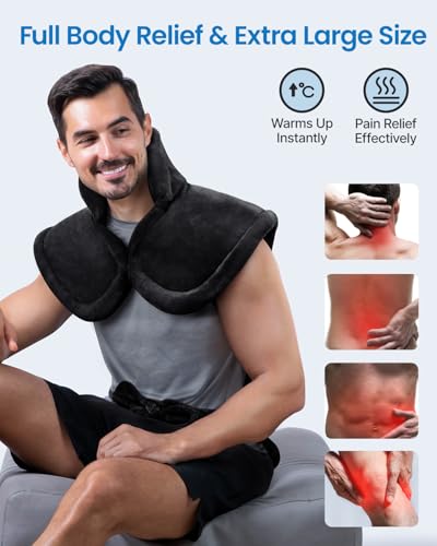 Image of RENPHO King Size Heating Pad for Back, Mothers Day Gifts & Birthday Gifts for Mom Wife Men, FSA Eligible, 24 inchx37 inch XL Large Weighted Electric Heat Pad for Neck and Shoulders, ETL Certified, Black