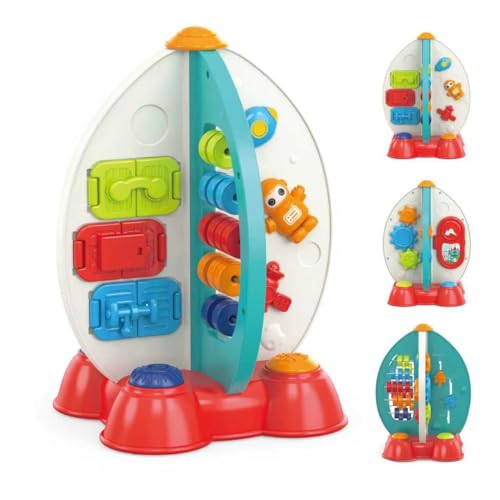 Zcpotizi Space Rocket Activity Cube Toys for Baby, Sensory Learning Toys for 1 Year Old Boy Girl Birthday Gifts, Busy Board for 18 Months Toddler