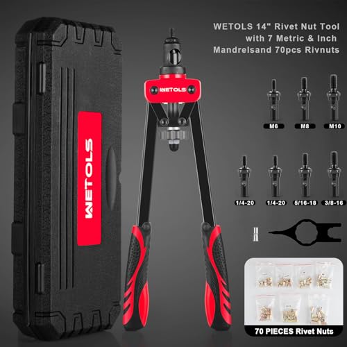 Wetols WE-882 Rivet Nut Tool, Hand Rivet With 7 Metric & Inch Mandrels M6 M8 M10, 1/4-20, 5/16-18, 3/8-16, 70Pcs Rivnuts And Blow Carry Case thumb #1