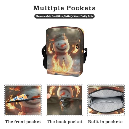 Crossbody Bag Christmas Fire Snowman Messenger Bag for Women Men Purse Shoulder Bag Satchel Bag with Adjustable Strap 202b64972
