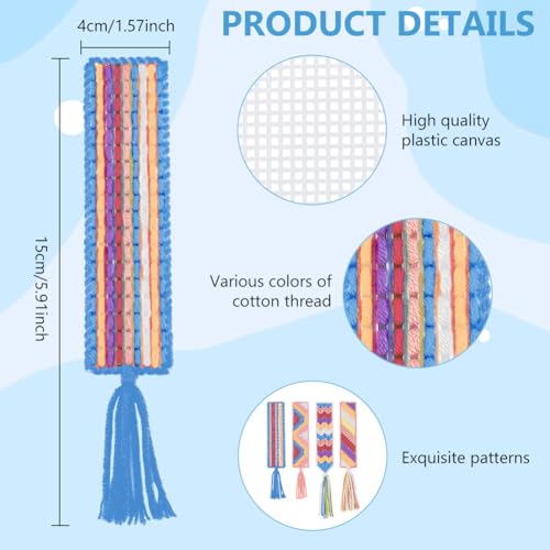 Image of FREEBLOSS 8set Plastic Canvas Bookmark Kit Colorful Plastic Canvas Cross Stitch Embroidery Kits Mesh Sheet Bookmark Kit with Instructions