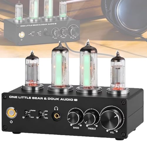 Phono Preamplificador de tubo de vacío con control de ganancia y perilla de volumen, compatible con reproductor de discos MM, RCA estéreo/3,5 mm para sistema de audio doméstico