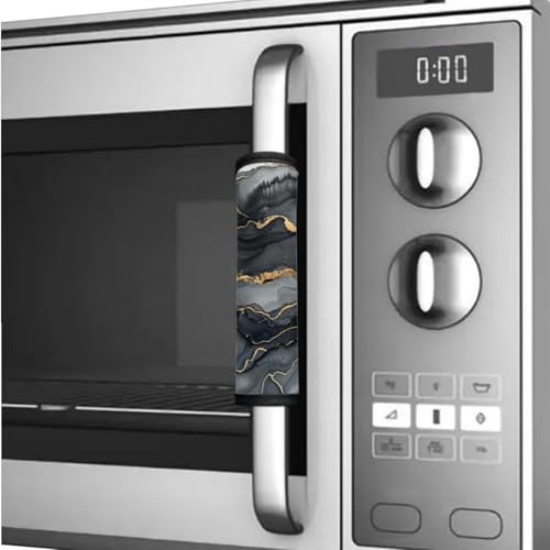 Image of Refrigerator Microwave Door Handle Covers Set of 6 Washable Kitchen Appliance Decor Handles Decorative Microwave Dishwasher Door Cloth Protector, Marble Black Gold