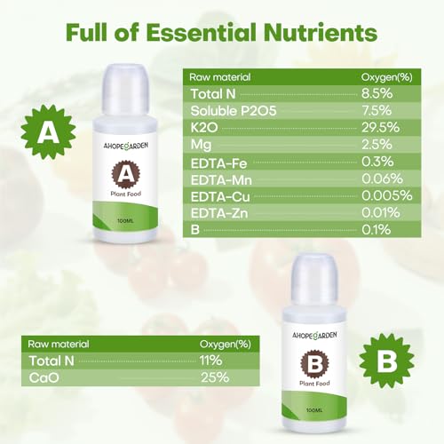 Image of Ahopegarden 800ml A&B Hydroponic Nutrients: Hydroponic Plant Food for Aerogarden, Liquid Plant Food for Vegetables, Fruits, Flowers, ect - All-in-One Fertilizer Solution for Hydroponics Growing System