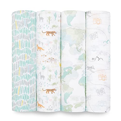 aden + anais Essentials 100% algodón muselina Swaddle & Receiving Manta para bebés y niños, 112 x 112 cm, set de pañales para recién nacidos, regalo de ducha para bebés y niños pequeños, paquete de 4 Cover