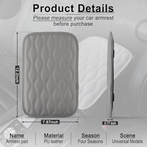 Image of Amiss Car Center Console Cover, Upgraded Leather Car Armrest Cushion, Universal Waterproof Cushion Pad, Non-Slip Car Interior Accessories, Fits Most Sedans SUVs Trucks (Gray)