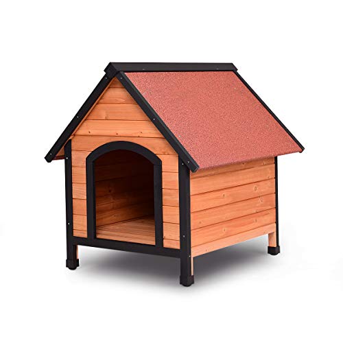 Tangkula Dog House, Wooden Pet Kennel, Outdoor Weather Waterproof Pet House, Natural Wooden Dog House Home with Reddish Brown Roof, Pet Dog House (Small, Red & Natural)
