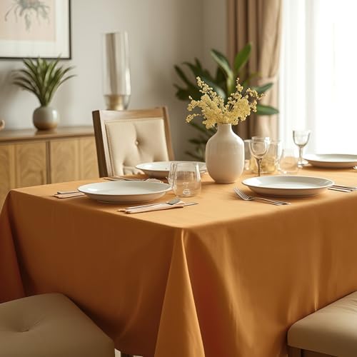 Image of sancua Thanksgiving Tablecloths for 6 Foot Rectangle Tables, 6 Pack Light Brown - Washable Polyester Fabric Fall Table Cloth for Harvest Party, Birthday, Banquet Reception, 54x108 Inch Bronze