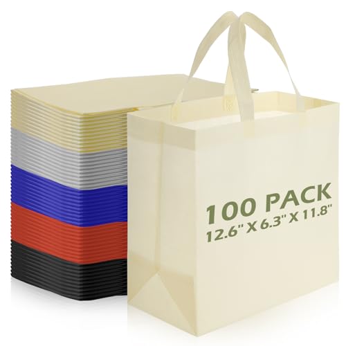Reginary 100 PCS Reusable Totes Bags - Non Woven Grocery Handle Bags for Shop Events & Retail Store(Multicolor)