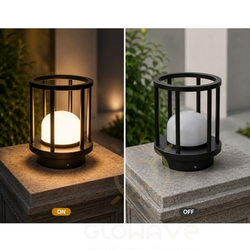 Image of Glowave Outdoor Bollard Light for Garden & Pathway, Waterproof Lantern Post for Patio or Fench Deck, Doorway Porch Pillar Lamp - Warm White (788S /GL-BK)