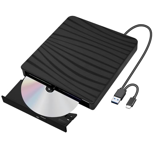 OTBEHUWJ External CD DVD Drive, Type-C USB 3.0 Slim Portable CD Reader CD/DVD-RW Burner High Speed Data Transfer Super drive for Laptop, Desktop, Mac, IOS, Windows 10/8/7 / XP/Linux