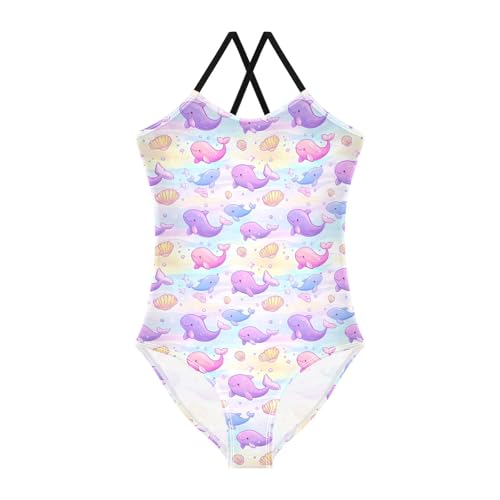 Cute Dolphin Pattern Girls Swimsuits Quick Dry Crossback One Piece Beach Swimwear Bathing Suit