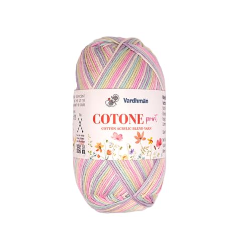 Image of Vardhman Cotone Print Cotton Acrylic Yarn 6 Ply Fine Weight Yarn | Pack-1