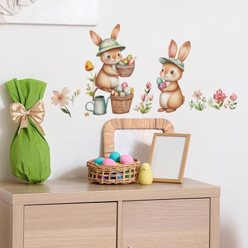 Vinilo decorativo con conejitos y huevos de Pascua acuarela miniatura 4