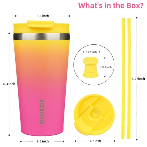 Image of BJPKPK 18 oz Coffee Tumbler with Straw, Insulated Stainless Steel Cup