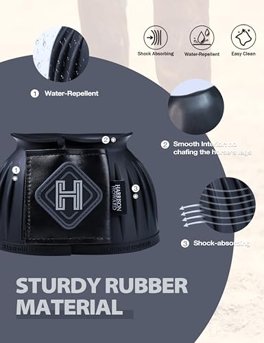 Image of Harrison Howard Rubber Bell Boots for Horses, Hoof Overreach Protection for Horses, w /Upgraded Leather Touch Tape