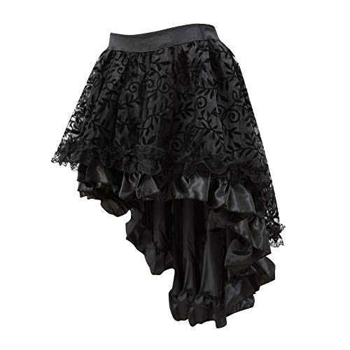 Grebrafan Steampunk Midi Skirt for Women Tulle Multi Layered High Low Outfits Party (US 14-18, Black)