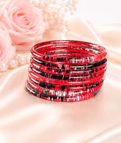Image of NMII Premium Glass Bangle Set for Women | Multicolor Designer Kangan | Fancy Kanch ki Chudiya | 3D Transparent Chudi Set | Wedding & Festive Occasions Bangles