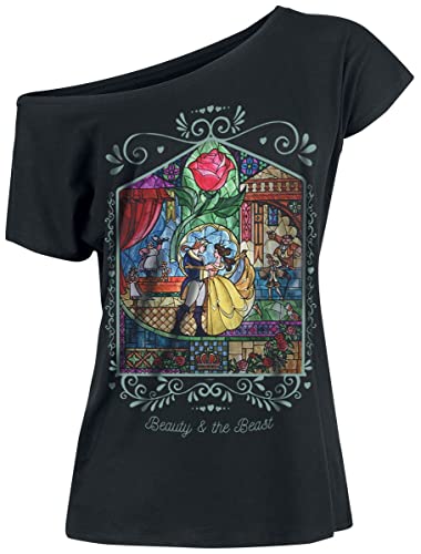 La Bella y La Bestia Rose Mujer Camiseta Negro XL 100% algodón Ancho