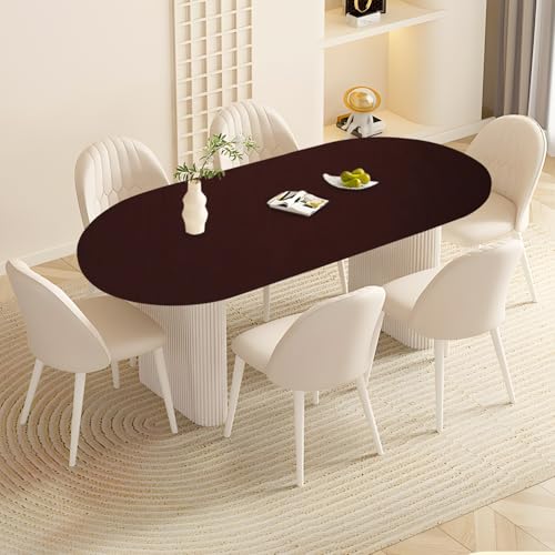 Klmnop Brown Oval Fitted Tablecloth with Elastic, Stretchy Oval Table Cover Fits 42 x 60 Inch Table, Washable Elastic Edge Design Tablecloth(Brown)