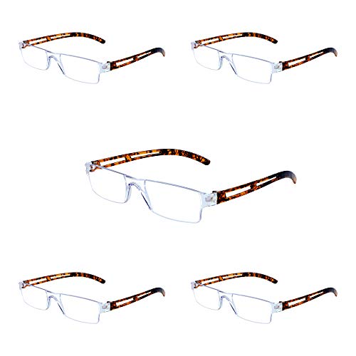 Image of VisionGlobal 5 Pairs Reading Glasses, Blue Light Blocking Glasses, Computer Reading Glasses for Women and Men, Fashion Square Eyewear Frame (Tortoise,+4.25 Magnification)