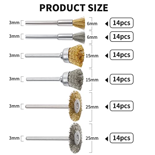 Wire Brushes For Drill Set, 84Pcs Buffing Polishing Wheels 1/8'' Shank Mandrel End Wire Pen Brushes Kit Accessories For Rotary Tools #TOP3