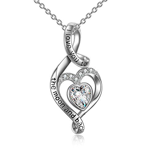 AOBOCO Te quiero hasta la luna y más allá Collar con colgante de corazón de plata esterlina para mujer, collar de corazón de amor con cristal de Austria, regalos para esposa, novia, hija, ella Cover