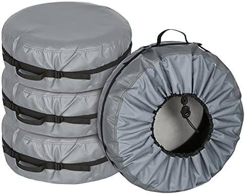 Explore Land Tire Cover with Handle - Seasonal Spare Tire Bag, Durable Winter Wheel Storage Tote Against Dust and Scratches, 4 Pack (Fits Tire Diameters 29''-31.75'', Charcoal)