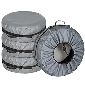 Explore Land Tire Cover with Handle – Seasonal Spare Tire Bag, Heavy Duty Winter Wheel Storage Tote Against Dust and Scratches, 4 Pack (Fits Tire Diameters 26”-28.75”, Charcoal)