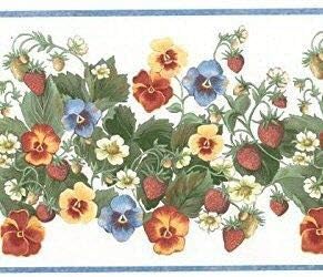 Fine Decor Strawberry Flower Vine and Pansy Wallpaper Border 12773