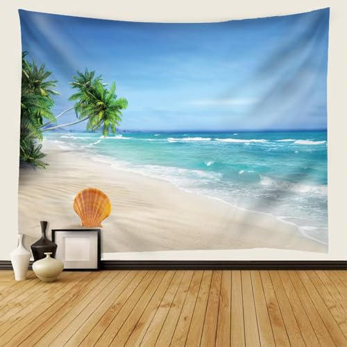 Tapiz de pared decorativo de 150 x 150 cm con paisaje de playa y cocoteros 2