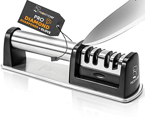 PriorityChef Kitchen Knife Sharpener, Professional Diamond Rods To Repair, Sharpen and Polish Your Knives, Cut-Resistant Glove Included