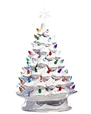 ReLIVE Christmas is Forever Lighted Tabletop Ceramic Tree - 14.5' Pearlized White Tree with Multi...