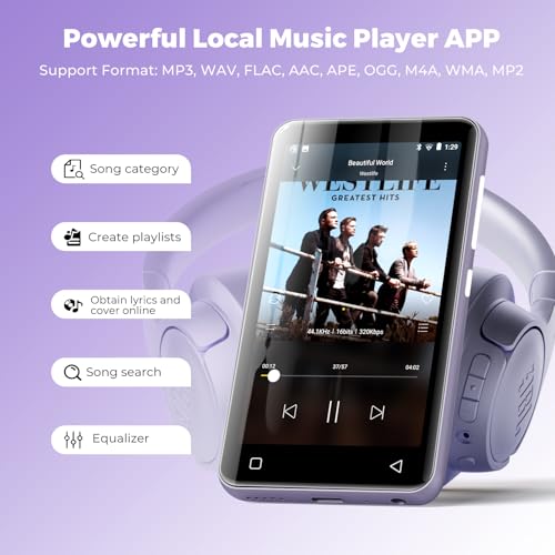 Image of 160GB MP3 Player with Bluetooth and WiFi, innioasis Music Player with Spotify,Pandora,Amazon Music,4 inch Touch Screen Android MP4 MP3 Player for Kids with Libby,Audible,Spotify Kids (Purple)