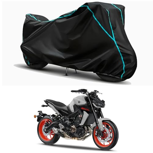 Image of Waterproof Bike Body Cover Compatible for | Yamaha 2022 MT-09 STD | Taffeta Fabric, Sky Piping Design, Bottom Elastic Fit | Dustproof, Sun UV & Rain Protection for All Weather.