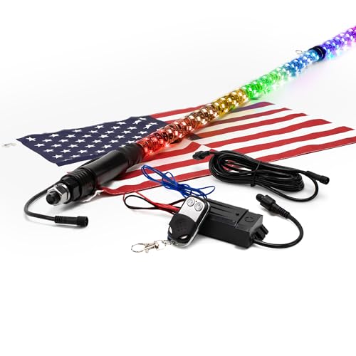 Image of True MODS 4ft Spiral RGB LED Whip Light for UTV ATV [Bluetooth App] Off Road Waterproof LED Lighted Whip CB Antenna Pole Stick for RZR Can-Am Polaris SxS 4x4 Quad Dune Buggy 4 Wheeler Accessories