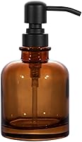CHBKT 12oz Thick Amber Glass Soap Dispenser with Rustproof Matte Black Stainless Steel Pump - Boston Round Bottle for Kitchen Bath Oils