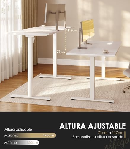 Miniatura 3 de OffiGo Escritorio Elevable, Mesa Elevable Escritorio 180 cm, Escritorio Ergonómico con Función de Memoria, Standing Desk, Moderno Mesa Ordenador para el Hogar y la Oficina, Blanco