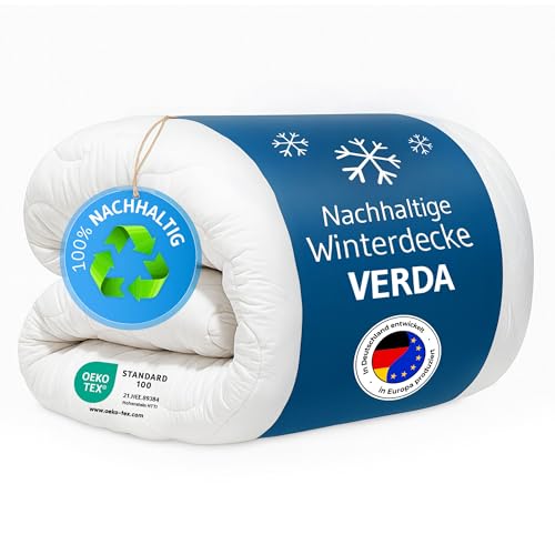 Bettdecke 135x220 Winter, 𝟏𝟎𝟎% 𝐫𝐞𝐜𝐲𝐜𝐞𝐥𝐭𝐞 & flauschige Winterdecke VERDA, Thermoregulierende und atmungsaktive Winterbettdecke, Nachhaltige 135 x 220 Schlaf-Decke, Perfekt für Allergiker