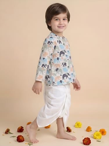 Image of POLKA TOTS 100% Cotton Elegant Traditional Dhoti Kurta Set for Baby Boys | Ultra-soft Cotton Ethnic Dress for Festivals and Weddings | Traditional Angrakha Dress for Kids Boys