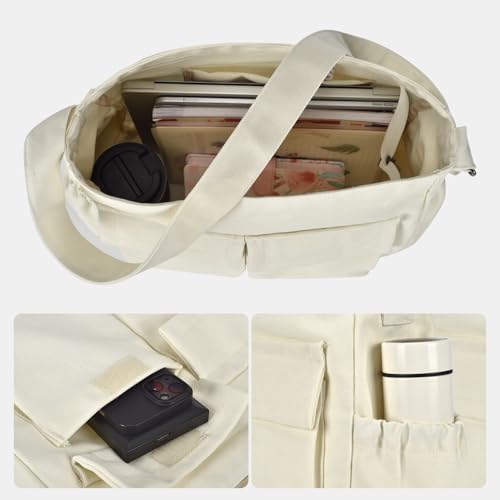 Large Vintage Canvas Messenger Shoulder Bag for Women Men Messenger bag Travel Crossbody Bag with Multiple Pockets3