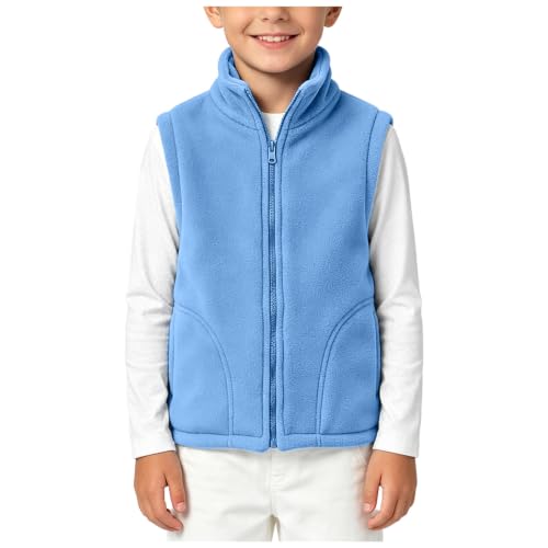 Boys and Girls Fleece Vest Zip Up Mock Neck Sleeveless Jacket | Fuzzy Vests Lightweight Plain Kids Fall Winter Warm Outwear with Pockets - image 1